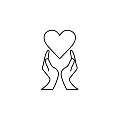 Heart with hands line icon,  healtcare sign, vector graphics, a linear pattern on a white background, eps 10.