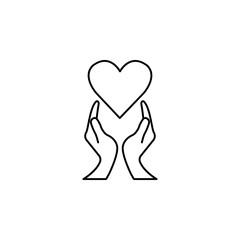 Heart with hands line icon,  healtcare sign, vector graphics, a linear pattern on a white background, eps 10.