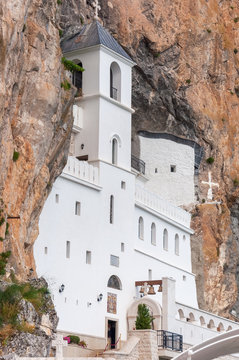 Ostrog Monastery builded in a rock on mountains in Montenegro. C