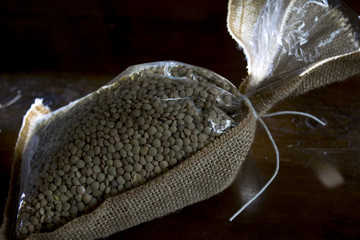 lentils in a bag of canvas