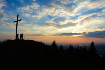 Fototapeta na wymiar Hikers on mountain peak