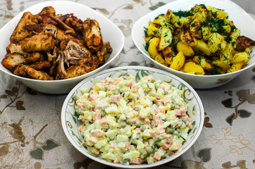 Russian Salad Olivie. Christmas. Tradition. New Year. Macro.