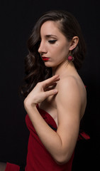 Portrait of beautiful Retro Woman in red dress in Style 1920 - 1930