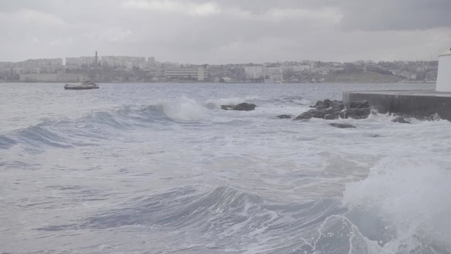 Stormy sea. Video recorded on a Sony camera with a frequency of 250 frames per second (S-Log2). S-Log2 is a gamma curve that keeps the image flat for grading.