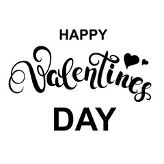 Happy valentines day handwritten text with hearts. Calligraphy for greeting card. Vector illustration.