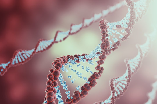 Digital illustration DNA structure in colourful background. Medicine concept 3d rendering