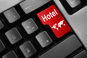 keyboard red button hotel world