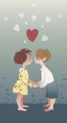 Boy and girl kissing. Vector Illustration