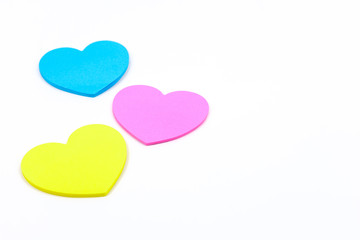 paper hearts shaped colour pink blue and yellow