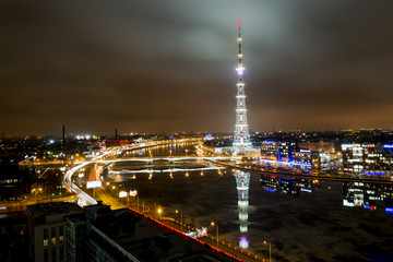 Fototapeta na wymiar The view from the height on the Neva river and television tower