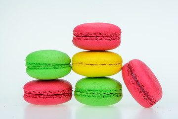 Colourful and sweet Macaroon or macaron on white background.