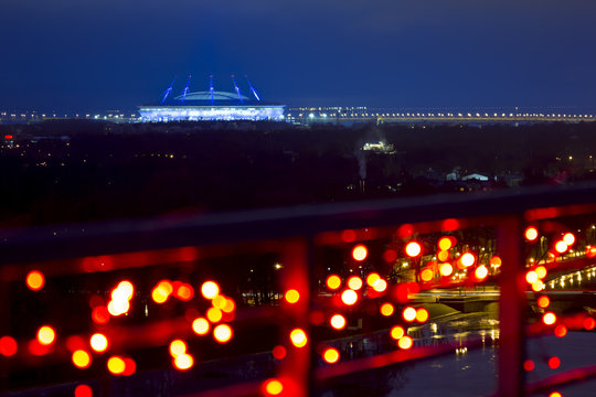 The view from the heights on the Zenit arena in the evening ligh