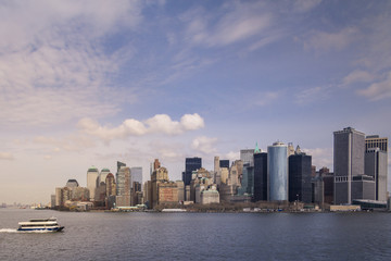 nyc sunset skyline and boat