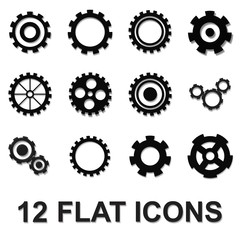 gear icon set, black isolated on white background