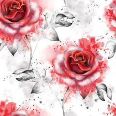 Wzór z czerwonymi kwiatami i liśćmi na białym tle