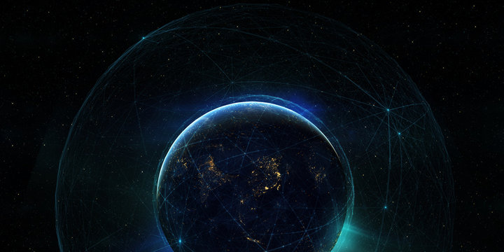 Technology background/Technology background with connecting dots and lines. Connection structure digital communication. Some elements of the image provided by NASA. 3d rendering
