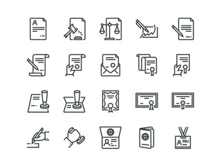 Legal Documents. Set of outline vector icons