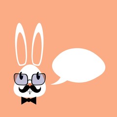 Greeting card with with white Easter rabbit