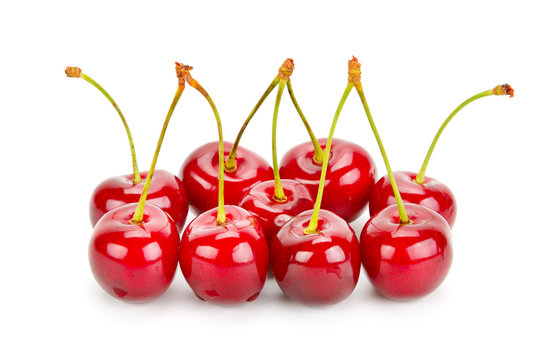 ripe cherries isolated on white background
