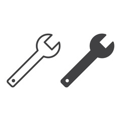Wrench, spanner line icon, outline and filled vector sign, linear and full pictogram isolated on white. Symbol, logo illustration