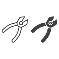 Pliers line icon, outline and filled vector sign, linear and full pictogram isolated on white. Symbol, logo illustration
