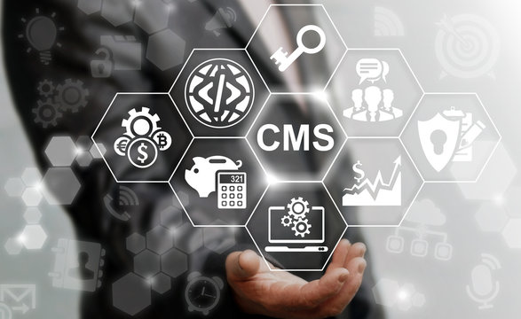 CMS business web computer website administration concept. Content management system SEO network internet technology