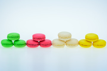 Colourful and sweet Macaroon or macaron on white background.