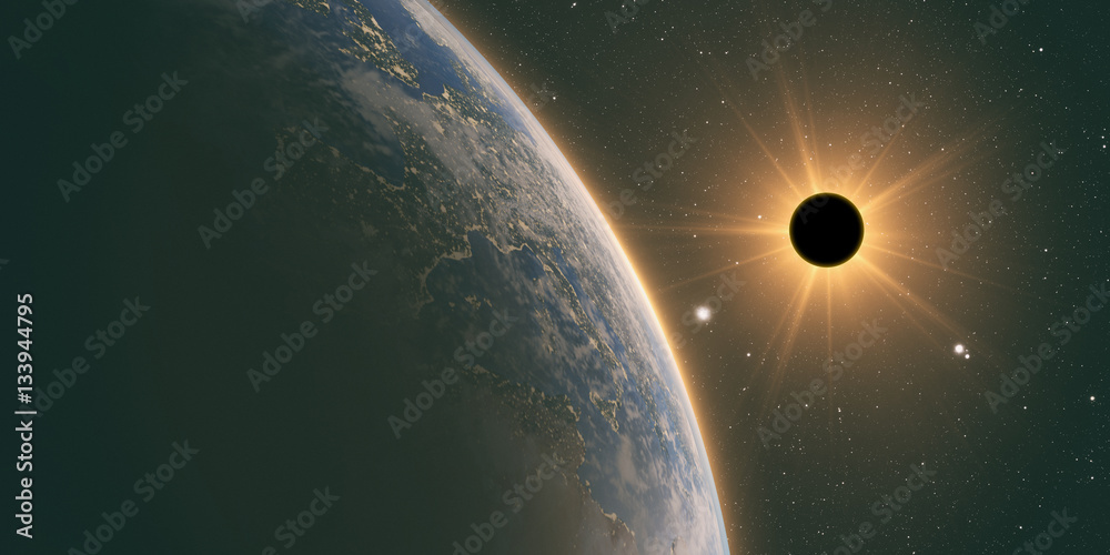 Canvas Prints sun eclipse,full sun eclipse with abstract scientific background