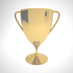 Golden cup over white background