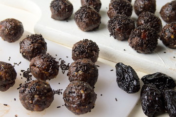 black chocolate balls on a table