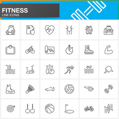 Fitness line icons set, outline vector symbol collection, linear pictogram pack isolated on white, logo illustration