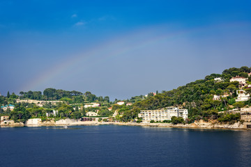 Fototapeta na wymiar Rainbow in the sky in Nice, France