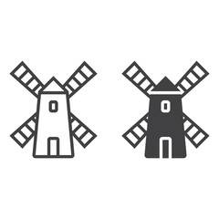 Windmill line icon, outline and filled vector sign, linear and full pictogram isolated on white. Symbol,  logo illustration © alekseyvanin