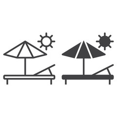 Vacation, sun lounger line icon, outline and filled vector sign, linear and full pictogram isolated on white. Symbol,  logo illustration