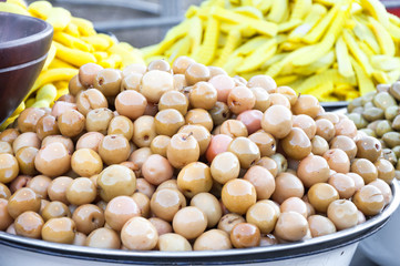 Pickled fruits ,preserve Fruit in the local market of Thailand, food snack