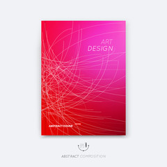 Abstract composition, bright pink font texture, web section trademark, white curve lines construction, red brochure title sheet, creative figure logo icon, commercial offer, banner form, flyer fiber