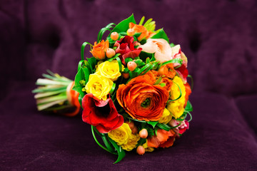 Colorful bridal bouquet of flowers