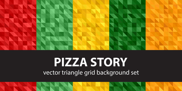 Triangle pattern set "Pizza Story". Vector seamless backgrounds