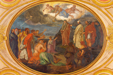 VIENNA, AUSTRIA - DECEMBER 19, 2016: Moses on the Mount Sinai fresco in church Kirche St. Laurenz...