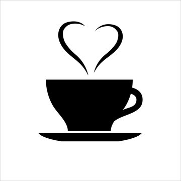 Cup of coffee or tea with heart shaped smoke. Symbol of romance and bonding over cup of warming drink. Vector Illustration