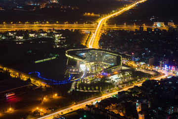 Fototapeta na wymiar Aerial skyline view of Hanoi cityscape at twilight. Me Tri, Tu Liem district