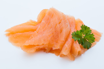 Fresh salmon fillet on isolated white.