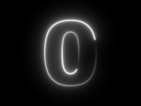 Number 0 zero - animated light outline on black background