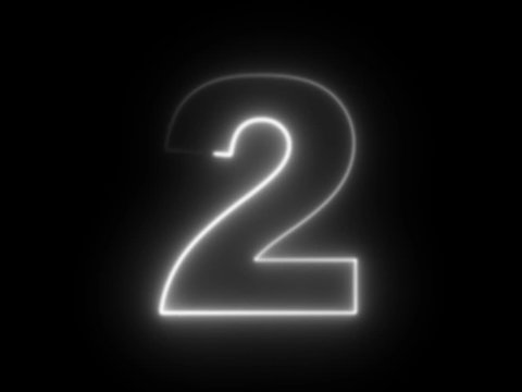 Number 2 two - animated light outline on black background