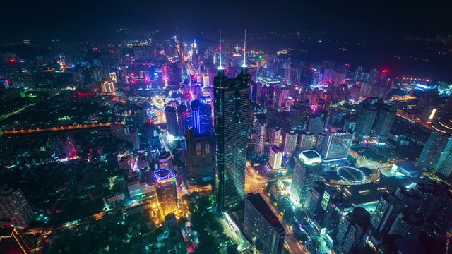 Shenzhen from The Kingkey 100 building at night timelapse
