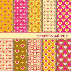 Seamless patterns with hearts for banners, greeting cards, invitations for Valentines day, wedding, etc.