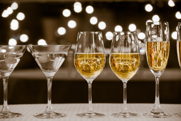 Assortment of martini, wine and champaign drinks. 