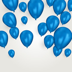 Realistic blue birthday balloons flying for party or celebrations. Space for message. Isolated on light background.