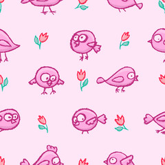 Cute little birds seamless pattern