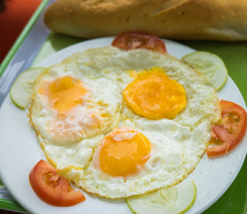 Dish of omelet eggs with bread